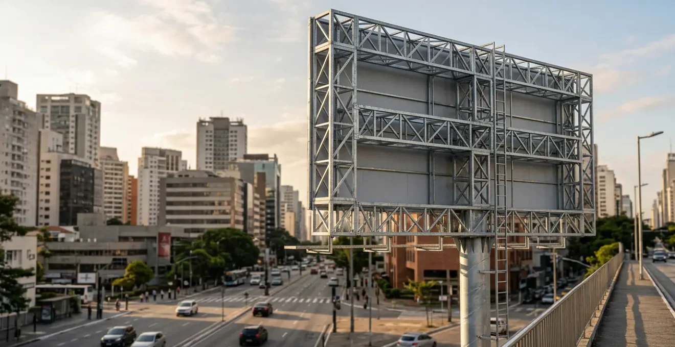 Vue urbaine avec panneau publicitaire 4x3 en contexte réglementaire