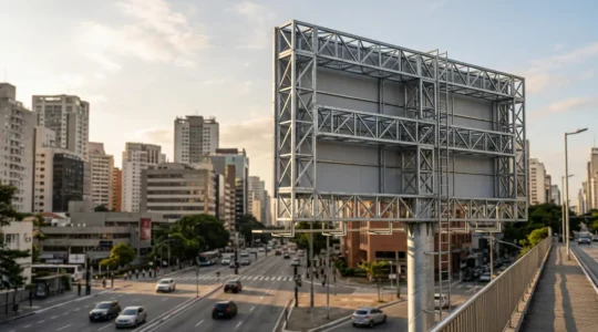 Vue urbaine avec panneau publicitaire 4x3 en contexte réglementaire