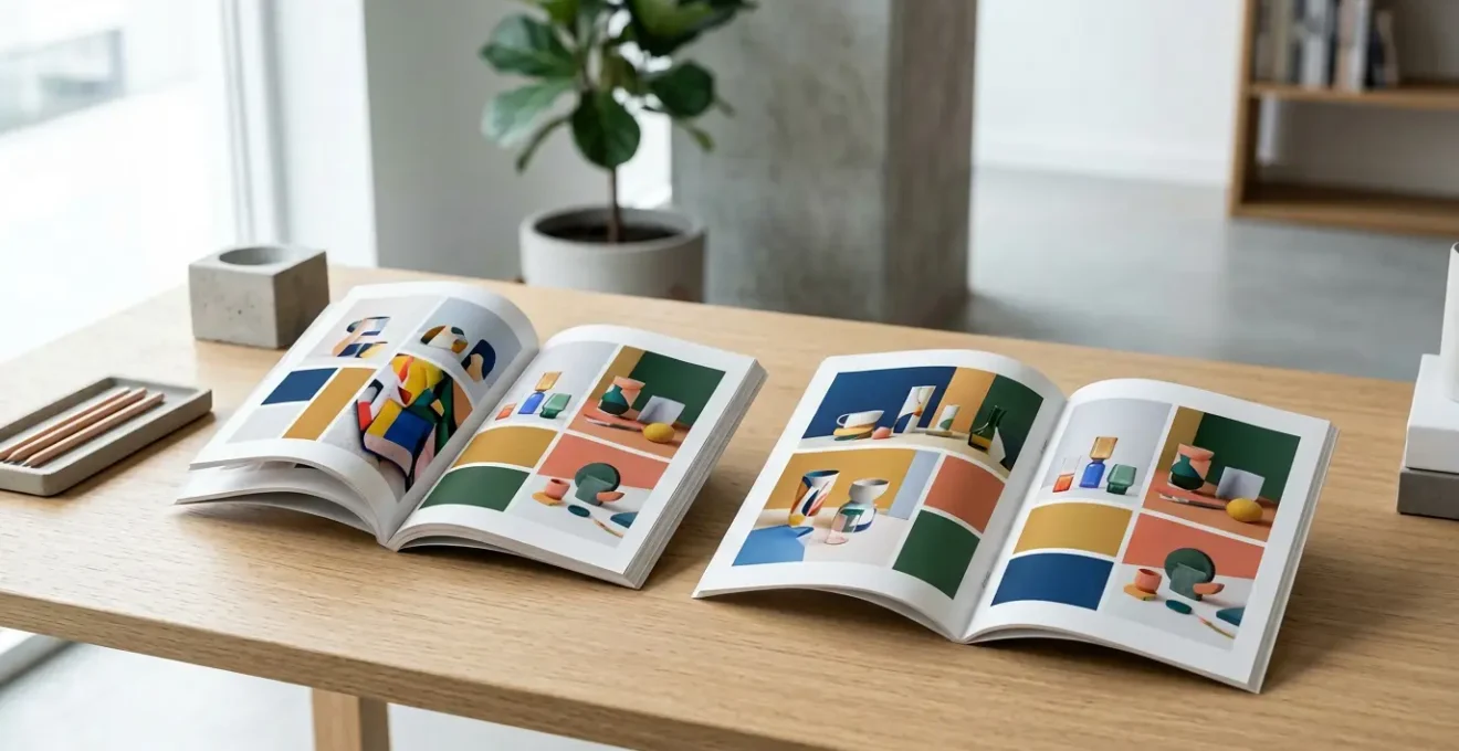 Comparaison visuelle entre reliure dos carré collé et piqué pour catalogue d'impression professionnel