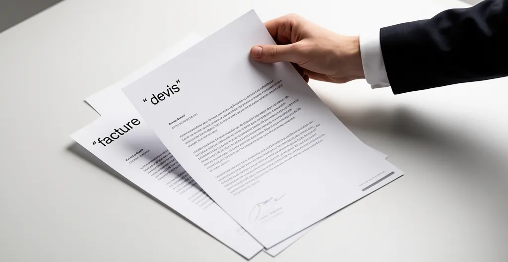 Bureau professionnel moderne avec une main tenant une facture élégante avec en-tête de qualité