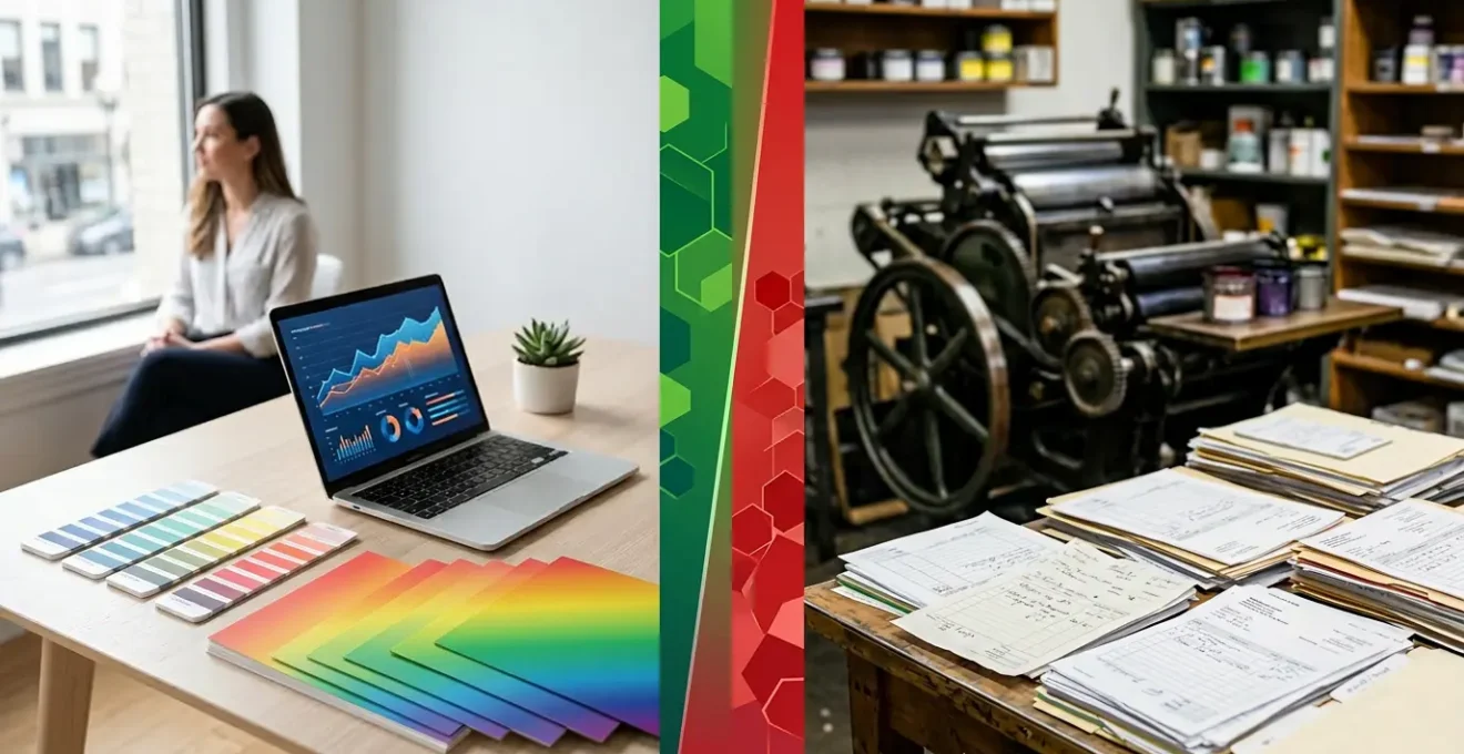 Comparaison visuelle des coûts d'impression entre plateforme en ligne et imprimerie traditionnelle