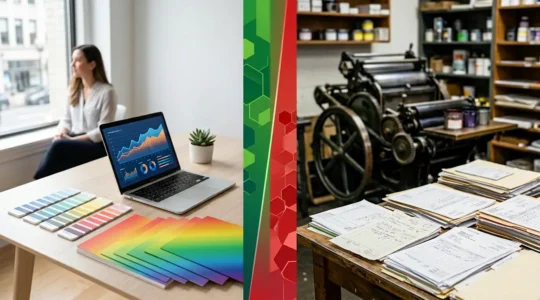 Comparaison visuelle des coûts d'impression entre plateforme en ligne et imprimerie traditionnelle