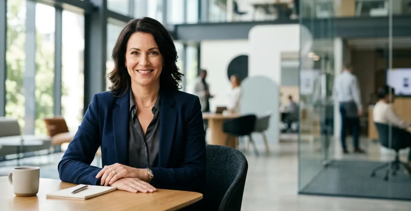 Portrait corporate moderne d'un dirigeant dans un environnement d'entreprise contemporain