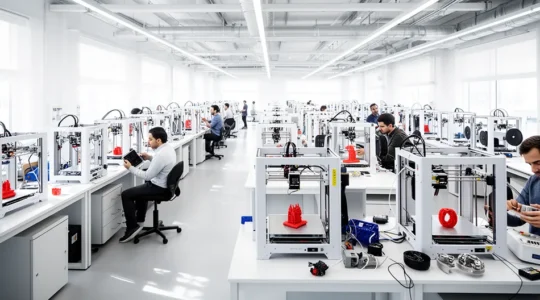 Vue d'un laboratoire de prototypage avec impression 3D montrant le cycle accéléré de validation