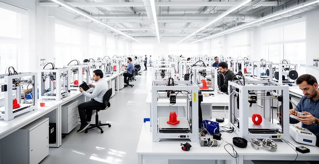 Vue d'un laboratoire de prototypage avec impression 3D montrant le cycle accéléré de validation
