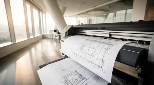 Traceur grand format professionnel imprimant des plans d'architecture avec précision millimétrique