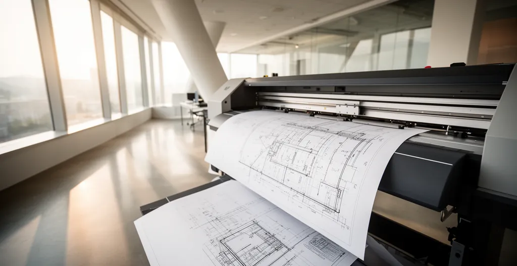 Traceur grand format professionnel imprimant des plans d'architecture avec précision millimétrique