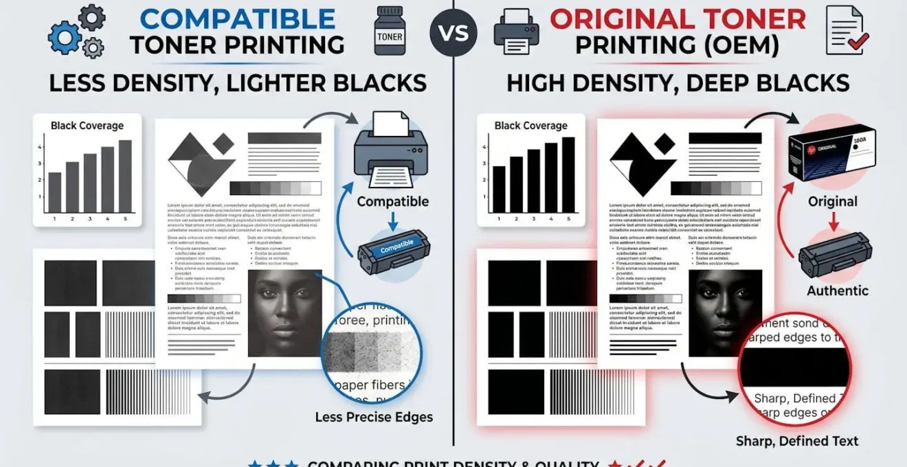 Comparaison de la densité du noir entre impression avec toner compatible et original