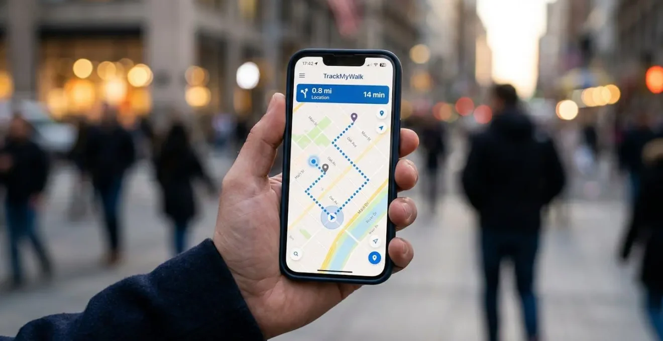 Vue macro d'une main tenant un smartphone montrant une carte de suivi