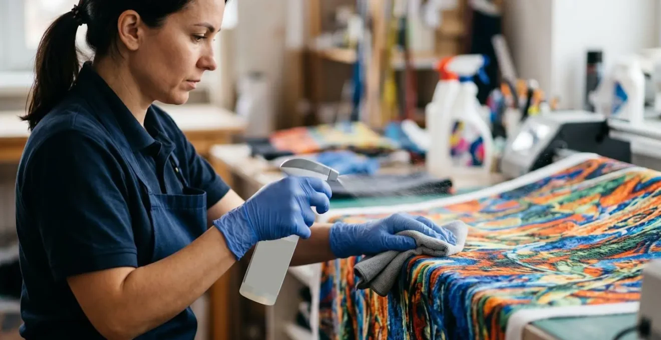 Processus de nettoyage d'un textile sublimé pour stand professionnel