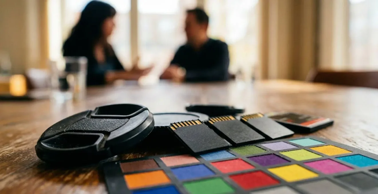 Photographe professionnel en consultation avec client entreprise