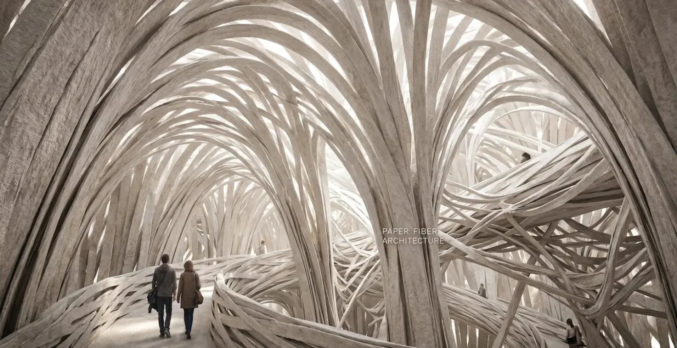 Représentation symbolique de la structure des fibres du papier évoquant une architecture