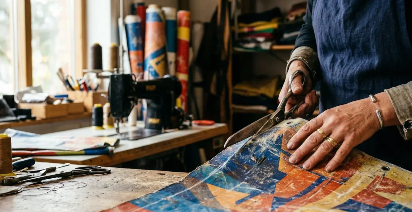 Processus de transformation d'une bâche publicitaire usagée en sac design éco-responsable