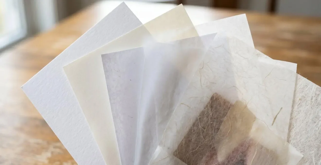 Vue macro montrant la transparence différente entre papiers de grammages variés